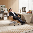 Fauteuil de bureau pivotant à haut dossier avec repose-pieds, ivoire/camel, 1 personne