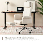 Fauteuil de bureau pivotant à haut dossier avec repose-pieds, ivoire/camel, 1 personne
