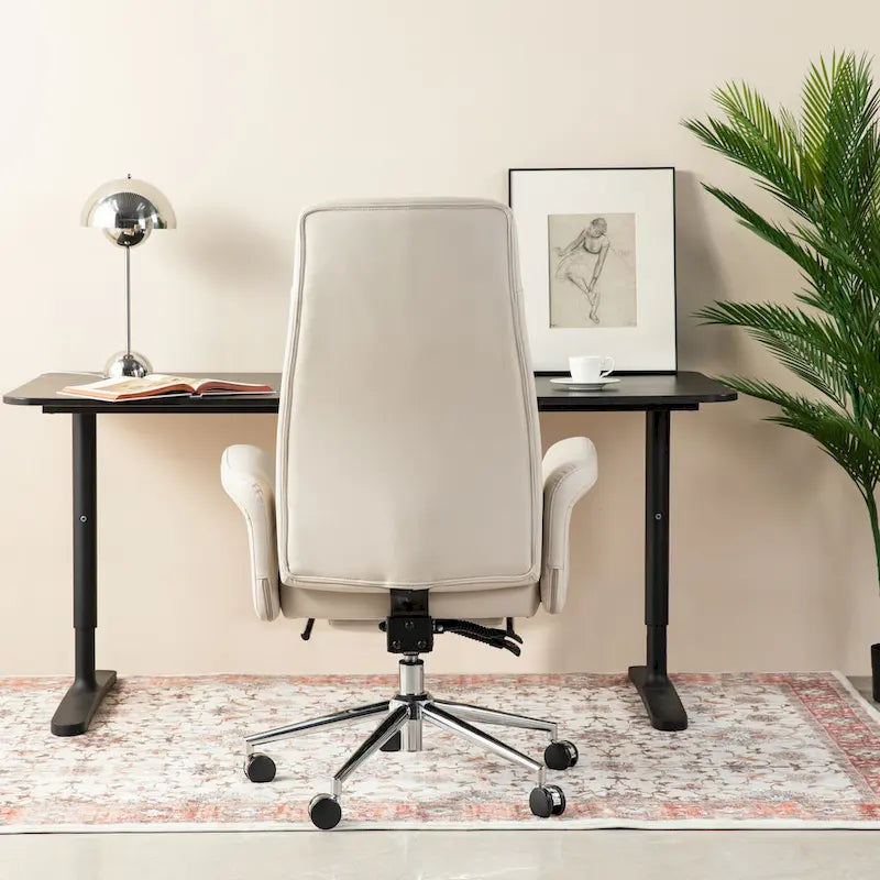 Fauteuil de bureau pivotant à haut dossier avec repose-pieds, ivoire/camel, 1 personne