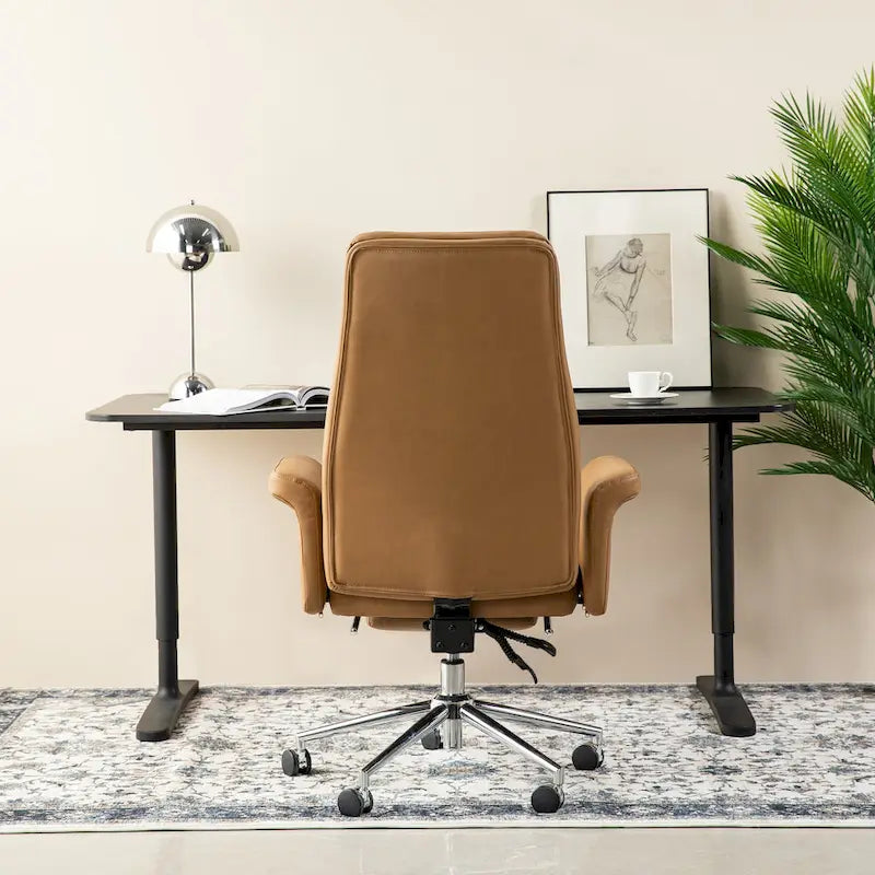 Fauteuil de bureau pivotant à haut dossier avec repose-pieds, ivoire/camel, 1 personne