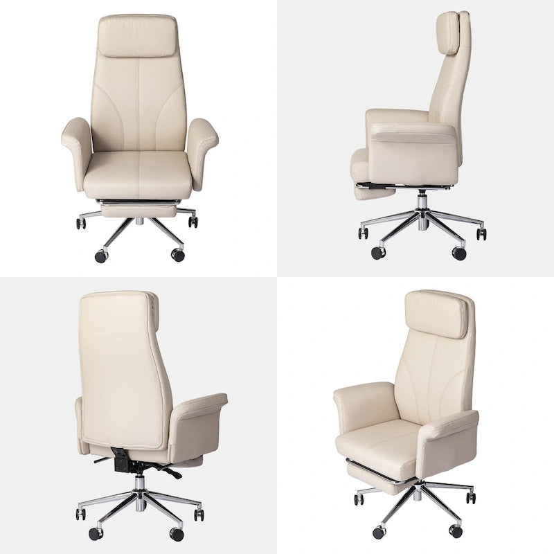 Fauteuil de bureau pivotant à haut dossier avec repose-pieds, ivoire/camel, 1 personne