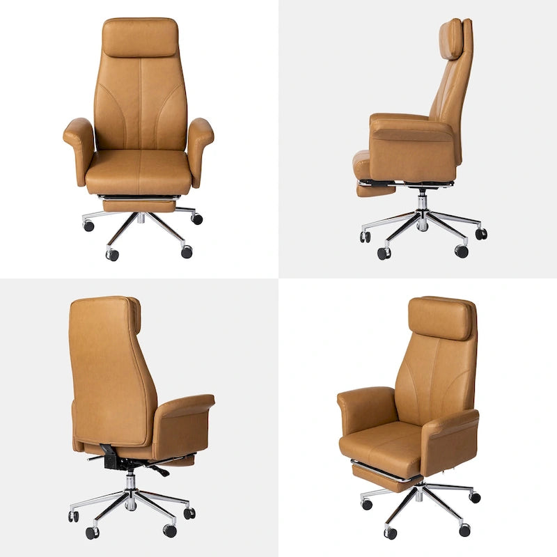 Fauteuil de bureau pivotant à haut dossier avec repose-pieds, ivoire/camel, 1 personne
