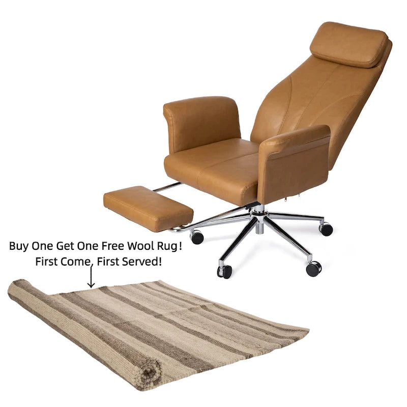 Fauteuil de bureau pivotant à haut dossier avec repose-pieds, ivoire/camel, 1 personne