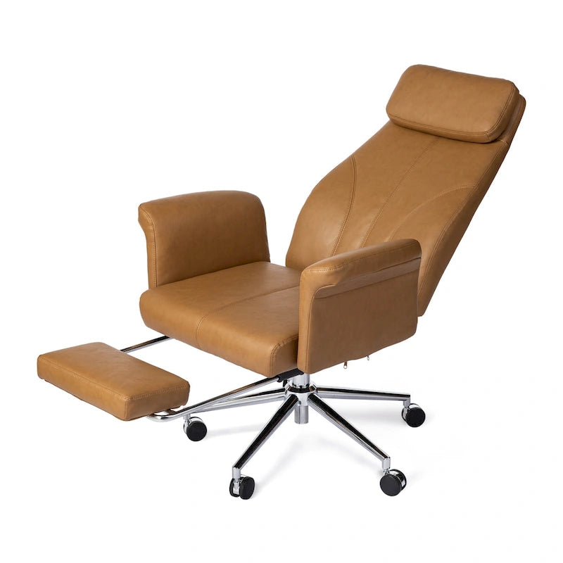 Fauteuil de bureau pivotant à haut dossier avec repose-pieds, ivoire/camel, 1 personne