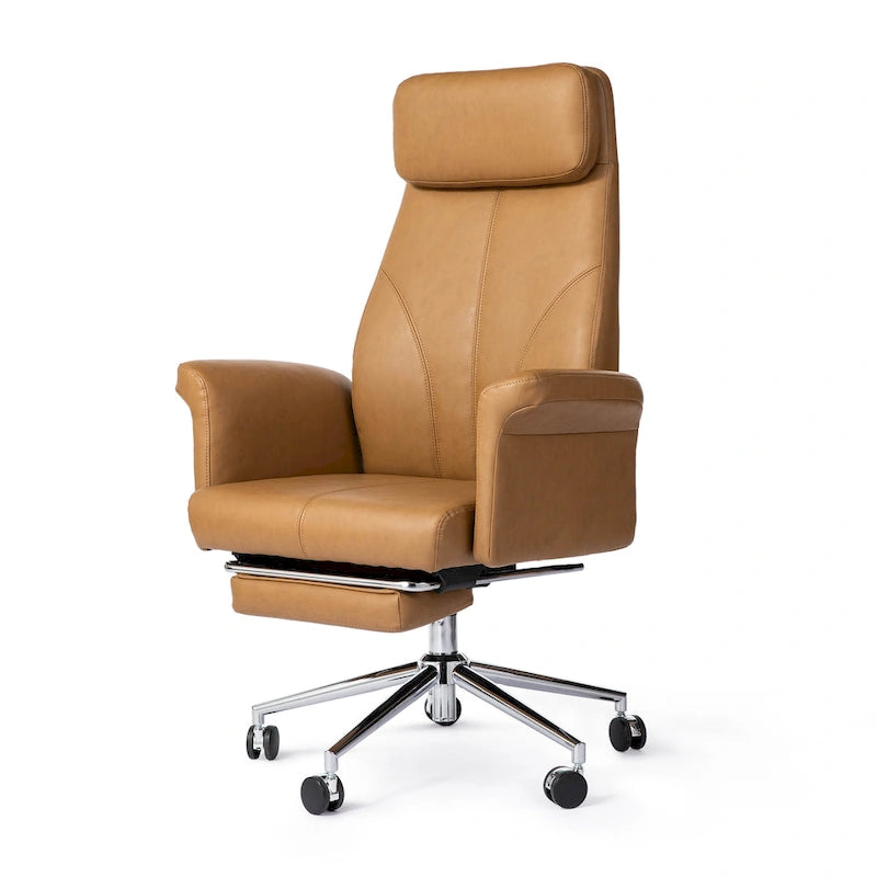 Fauteuil de bureau pivotant à haut dossier avec repose-pieds, ivoire/camel, 1 personne