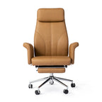 Fauteuil de bureau pivotant à haut dossier avec repose-pieds, ivoire/camel, 1 personne