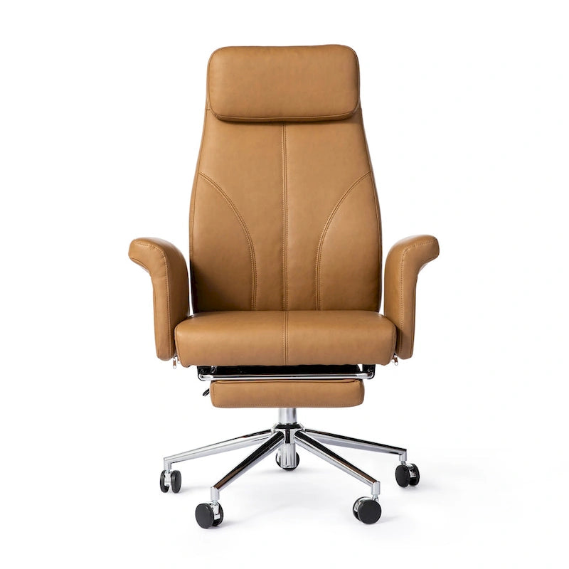 Fauteuil de bureau pivotant à haut dossier avec repose-pieds, ivoire/camel, 1 personne
