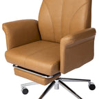 Fauteuil de bureau pivotant à haut dossier avec repose-pieds, ivoire/camel, 1 personne