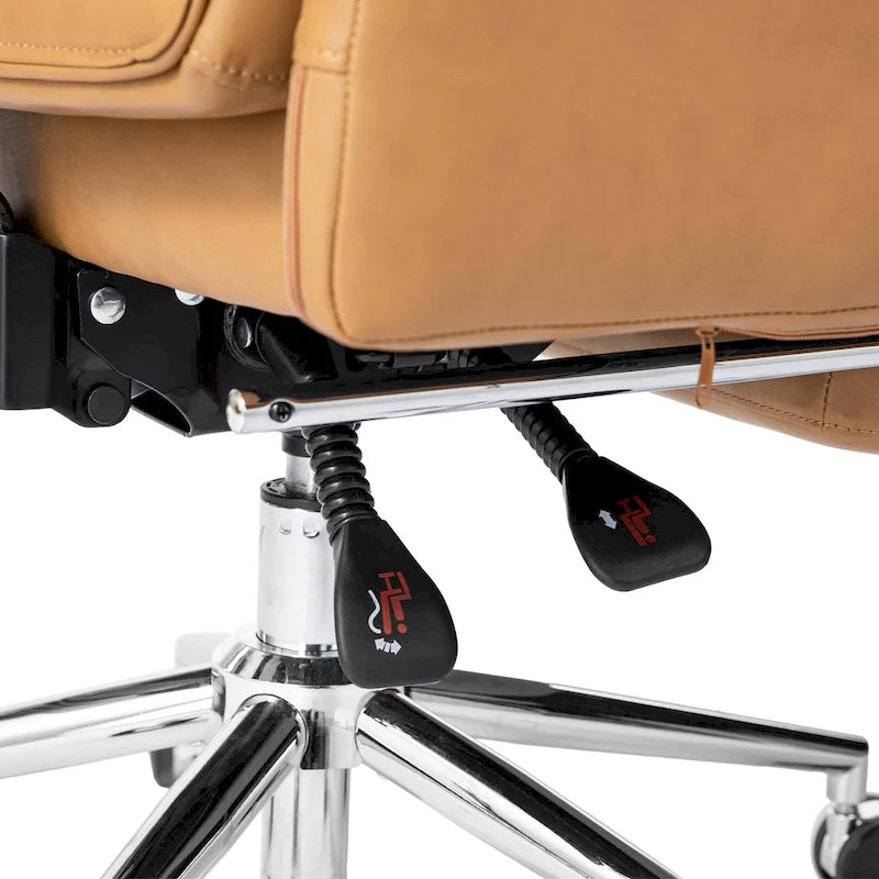 Fauteuil de bureau pivotant à haut dossier avec repose-pieds, ivoire/camel, 1 personne