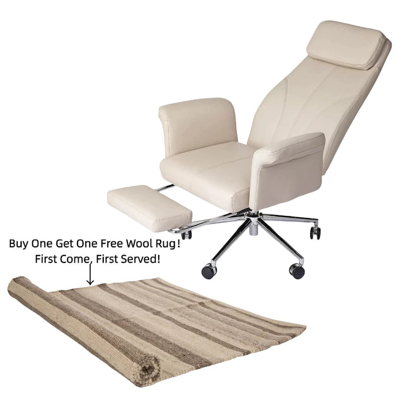 Fauteuil de bureau pivotant à haut dossier avec repose-pieds, ivoire/camel, 1 personne
