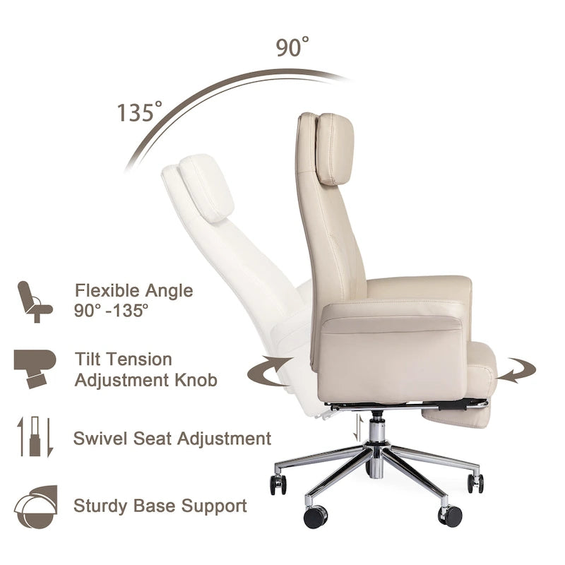 Fauteuil de bureau pivotant à haut dossier avec repose-pieds, ivoire/camel, 1 personne