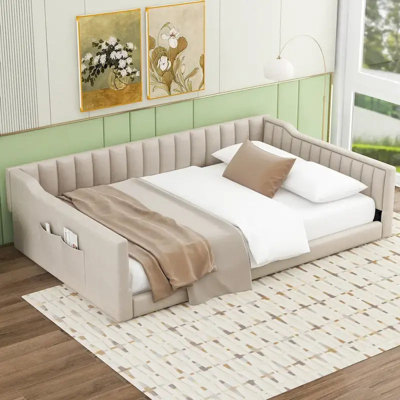 Lit de repos XL en velours avec rangement