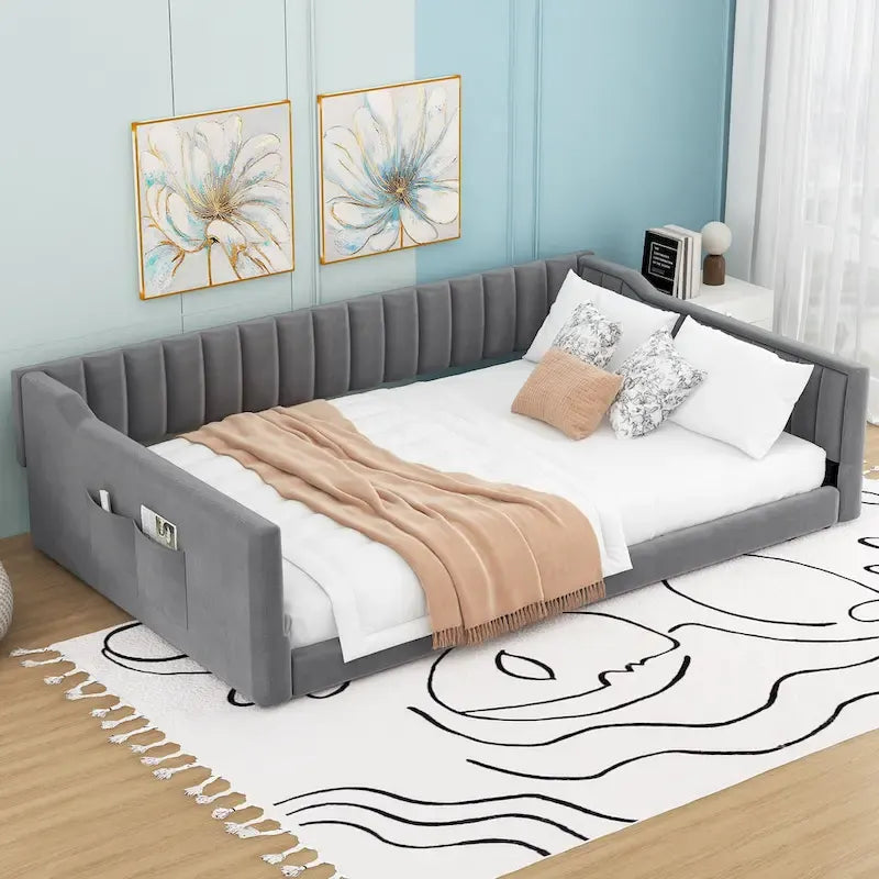 Lit de repos XL en velours avec rangement
