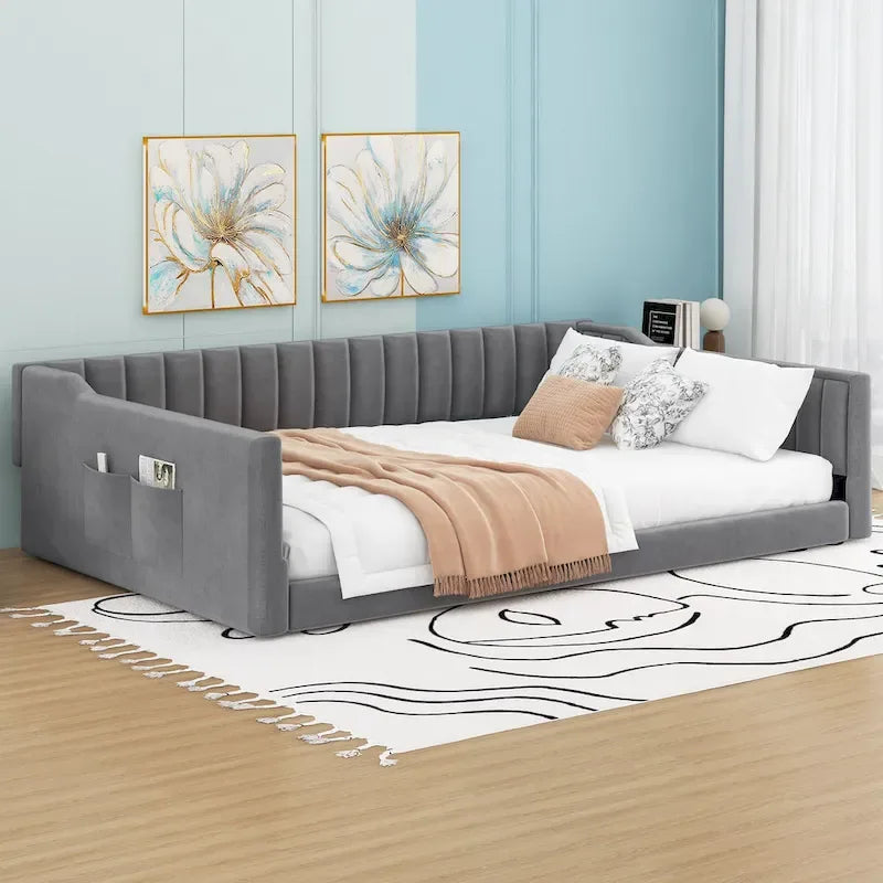 Lit de repos XL en velours avec rangement