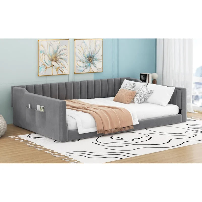 Lit de repos XL en velours avec rangement