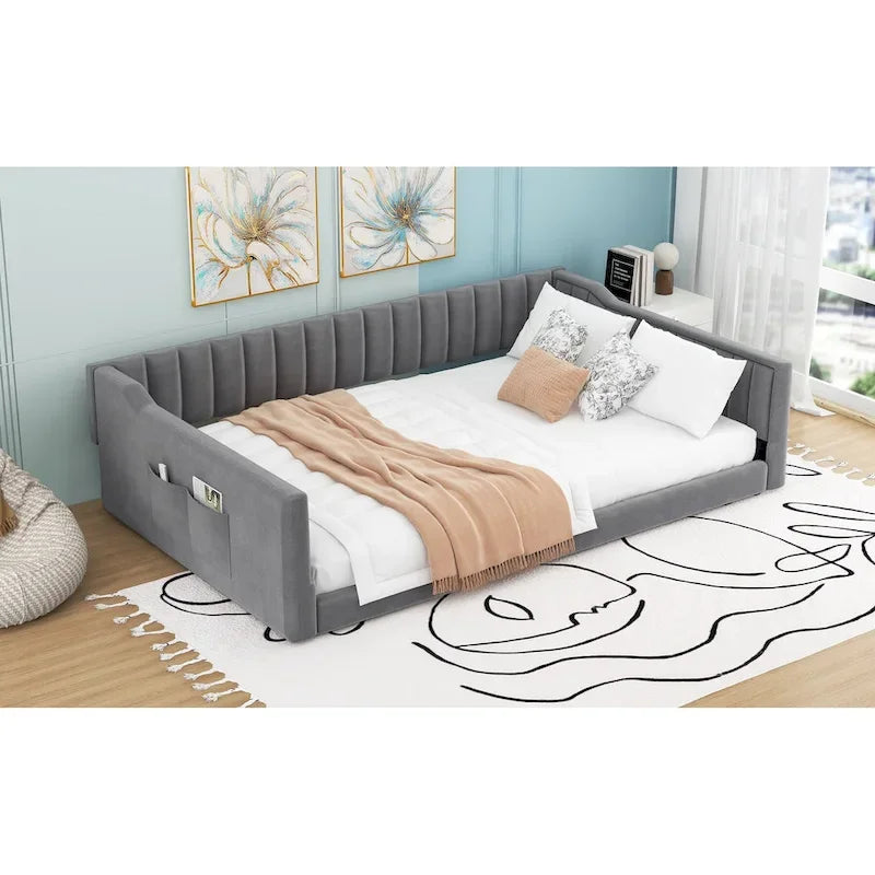 Lit de repos XL en velours avec rangement