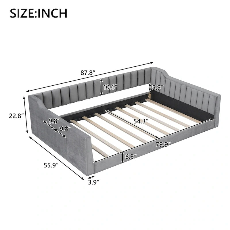 Lit de repos XL en velours avec rangement