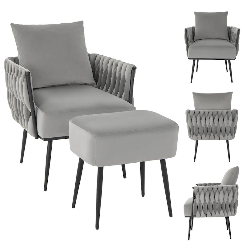 Ensemble fauteuil et ottoman Gymax Modern Dutch Velvet Accent Single Leisure
