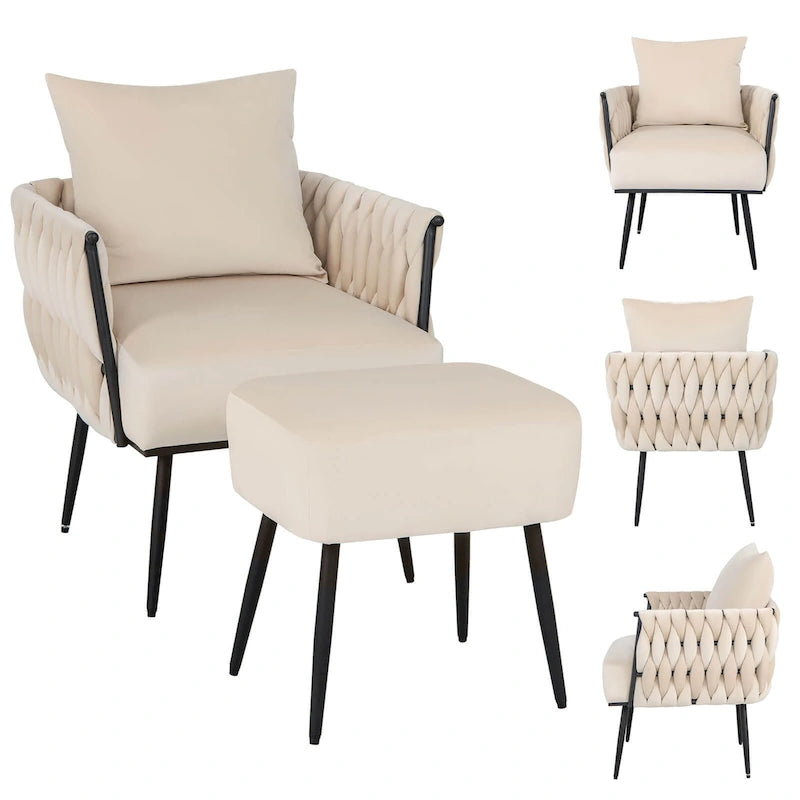 Ensemble fauteuil et ottoman Gymax Modern Dutch Velvet Accent Single Leisure