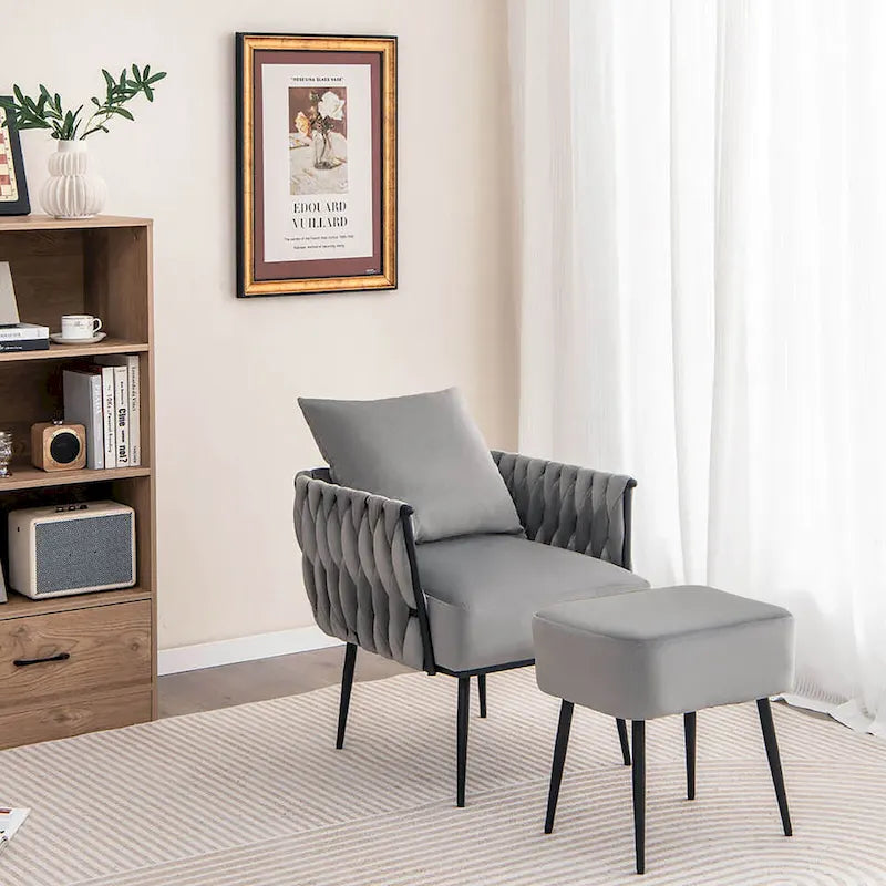 Ensemble fauteuil et ottoman Gymax Modern Dutch Velvet Accent Single Leisure