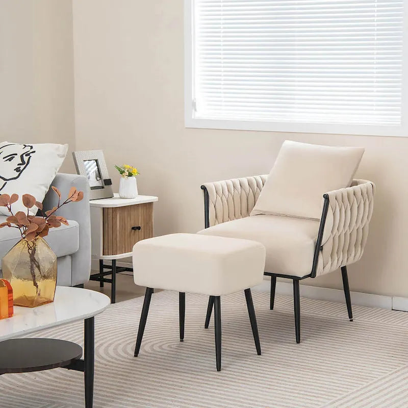 Ensemble fauteuil et ottoman Gymax Modern Dutch Velvet Accent Single Leisure