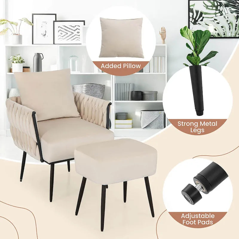 Ensemble fauteuil et ottoman Gymax Modern Dutch Velvet Accent Single Leisure