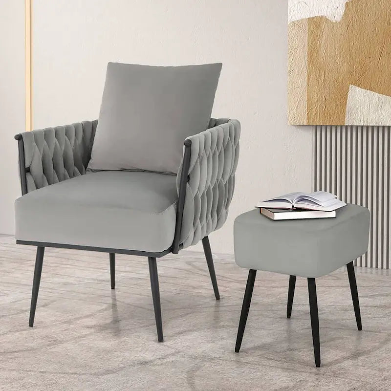 Ensemble fauteuil et ottoman Gymax Modern Dutch Velvet Accent Single Leisure