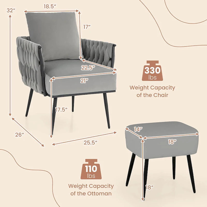 Ensemble fauteuil et ottoman Gymax Modern Dutch Velvet Accent Single Leisure