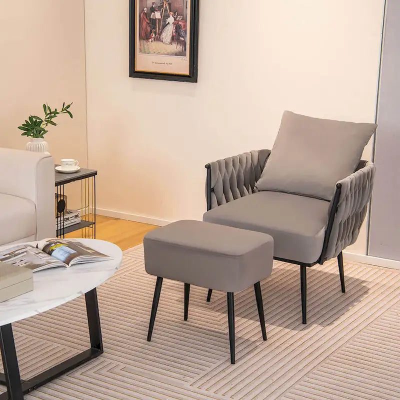 Ensemble fauteuil et ottoman Gymax Modern Dutch Velvet Accent Single Leisure