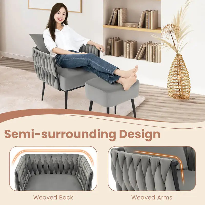 Ensemble fauteuil et ottoman Gymax Modern Dutch Velvet Accent Single Leisure