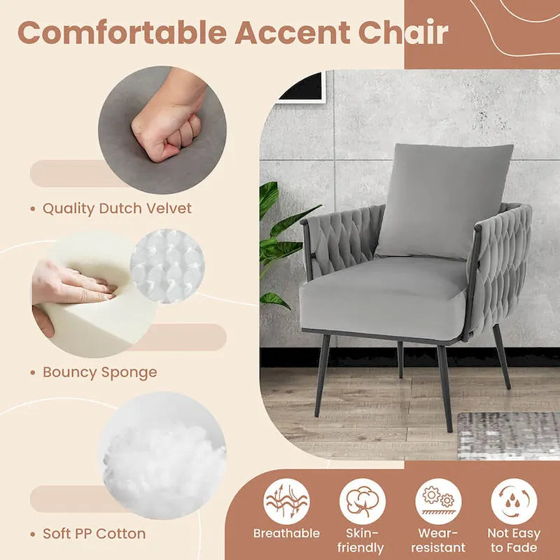 Ensemble fauteuil et ottoman Gymax Modern Dutch Velvet Accent Single Leisure