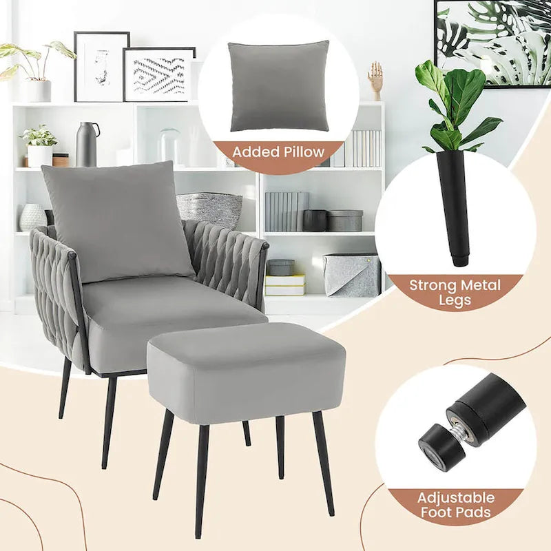 Ensemble fauteuil et ottoman Gymax Modern Dutch Velvet Accent Single Leisure