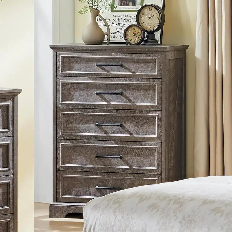 Commode de ferme à 5 tiroirs, commode rustique en bois
