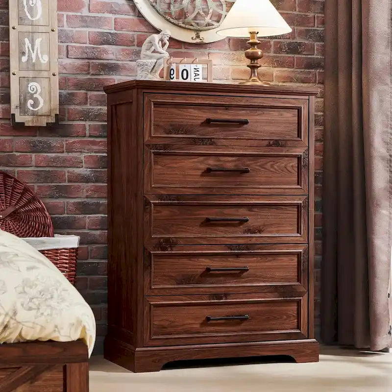 Commode de ferme à 5 tiroirs, commode rustique en bois