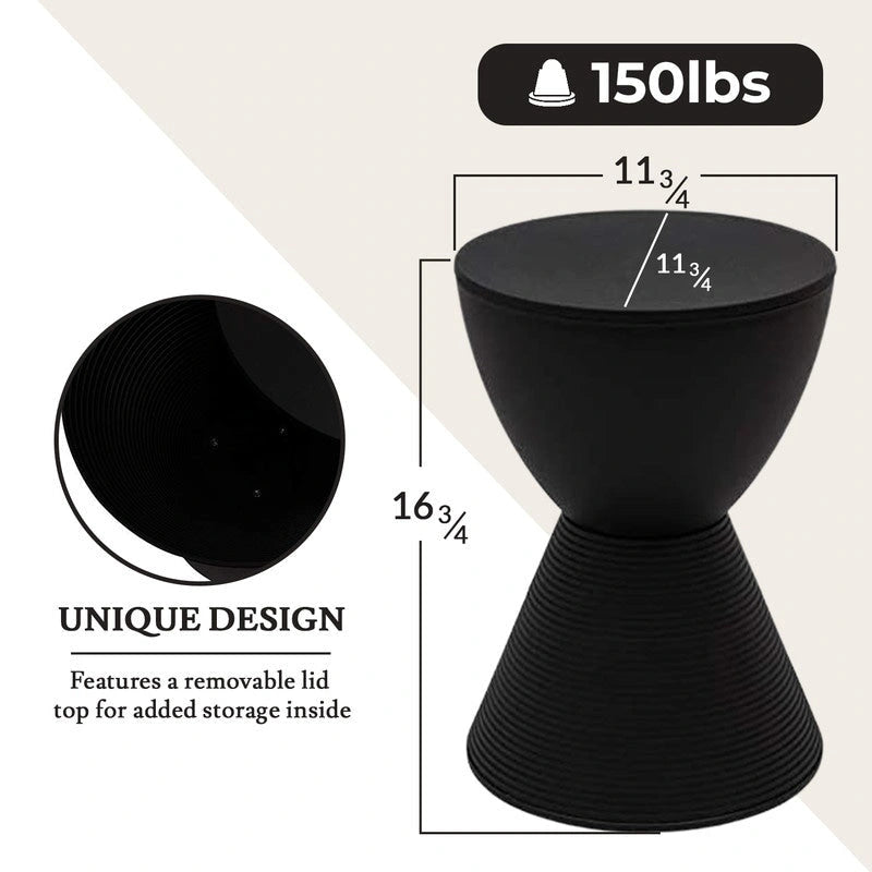 Table d'appoint ronde Boyd avec base côtelée et couvercle amovible pour salon et chambre à coucher