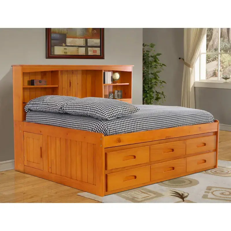 Lit de repos double en pin massif OS Home and Office Furniture avec six tiroirs, couleur miel chaud