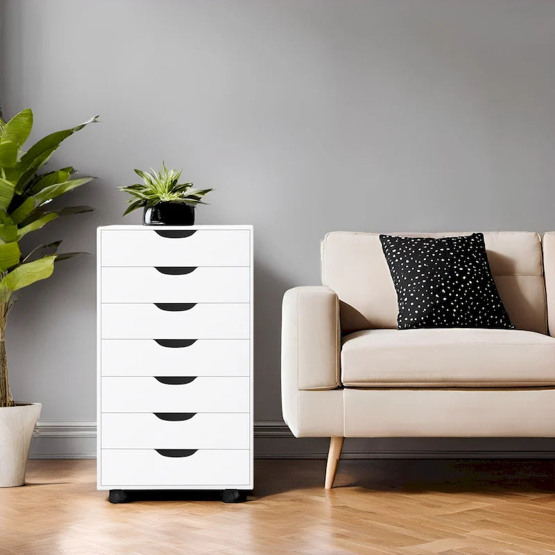 Meuble de rangement à tiroirs pour bureau 7 tiroirs, unité de classement mobile avec roulettes pivotantes, rangement d'artisanat pour la maison, le bureau
