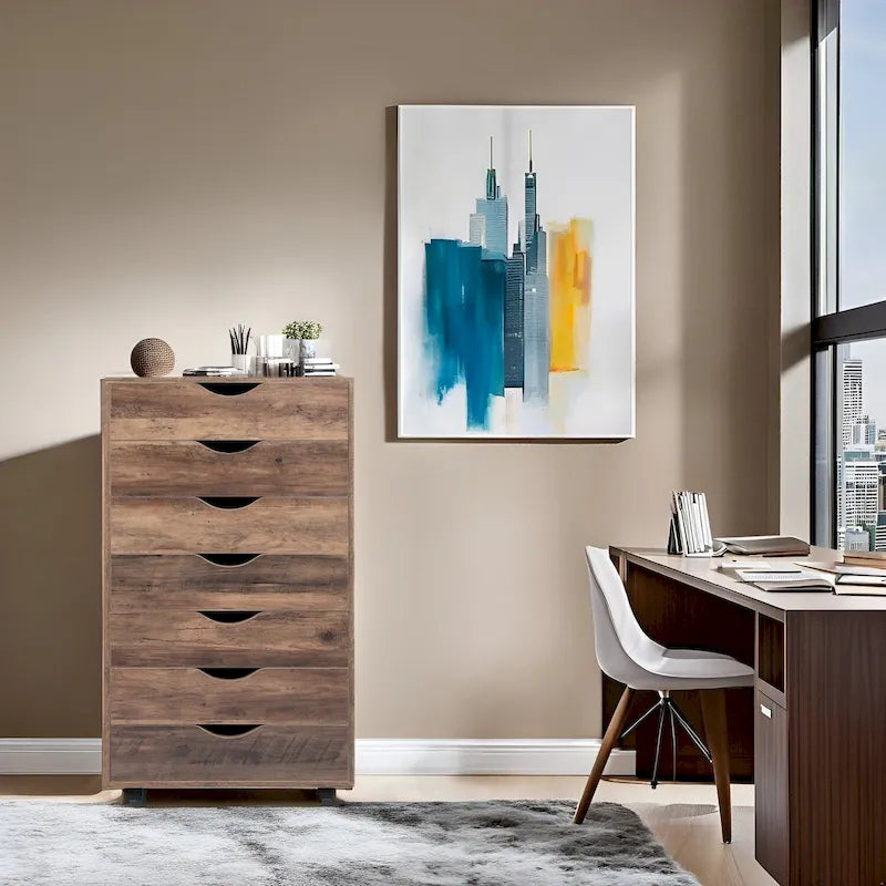 Meuble de rangement à tiroirs pour bureau 7 tiroirs, unité de classement mobile avec roulettes pivotantes, rangement d'artisanat pour la maison, le bureau