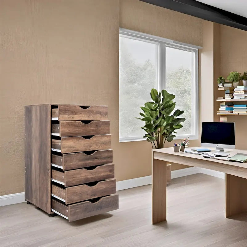 Meuble de rangement à tiroirs pour bureau 7 tiroirs, unité de classement mobile avec roulettes pivotantes, rangement d'artisanat pour la maison, le bureau