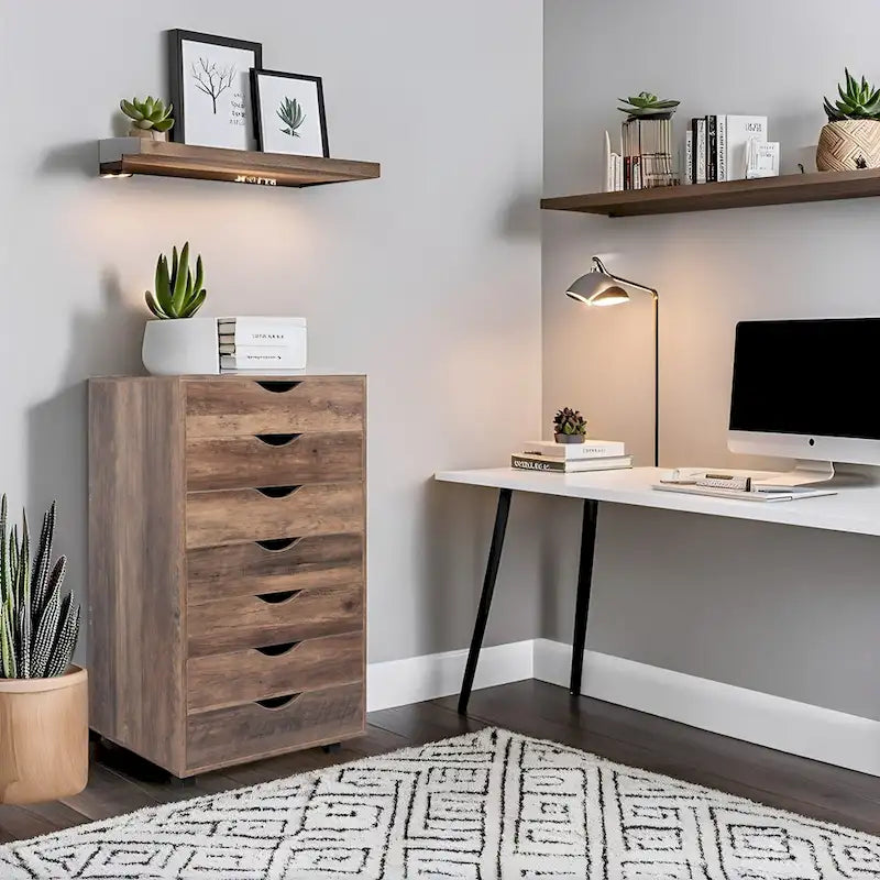 Meuble de rangement à tiroirs pour bureau 7 tiroirs, unité de classement mobile avec roulettes pivotantes, rangement d'artisanat pour la maison, le bureau