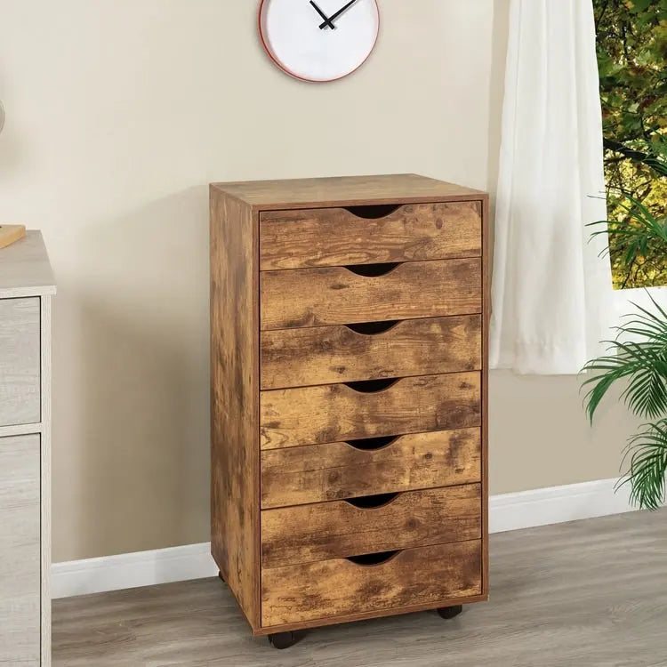 Meuble de rangement à tiroirs pour bureau 7 tiroirs, unité de classement mobile avec roulettes pivotantes, rangement d'artisanat pour la maison, le bureau