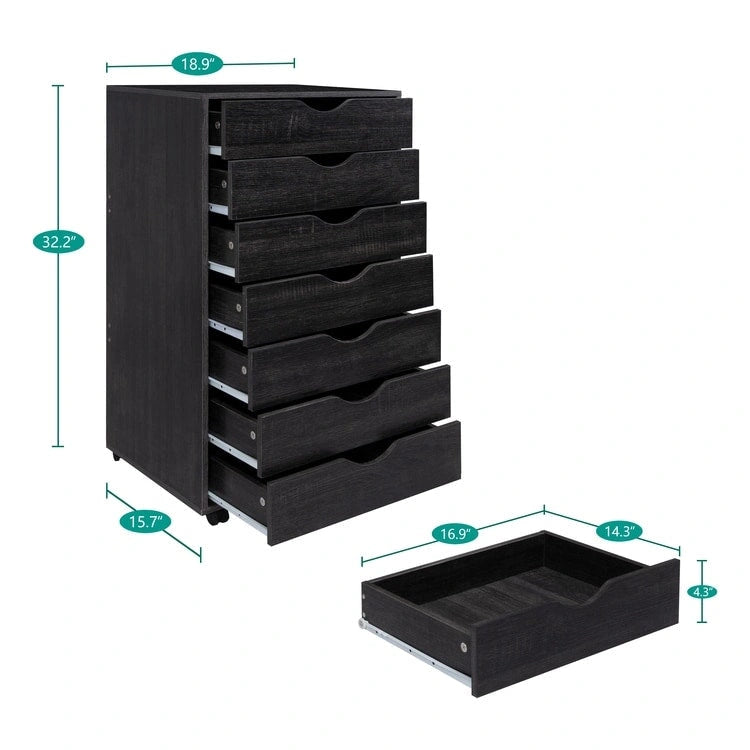 Meuble de rangement à tiroirs pour bureau 7 tiroirs, unité de classement mobile avec roulettes pivotantes, rangement d'artisanat pour la maison, le bureau