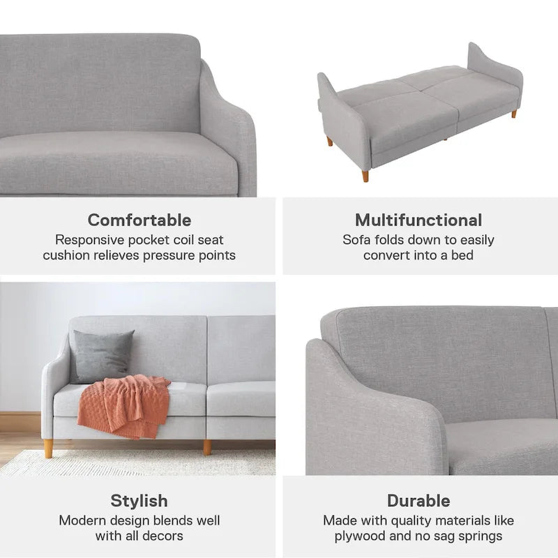 Canapé-lit futon convertible 2 places – Gris / Bleu marine / Vert / Gris clair