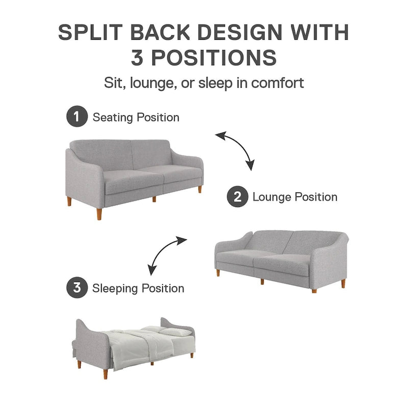 Canapé-lit futon convertible 2 places – Gris / Bleu marine / Vert / Gris clair
