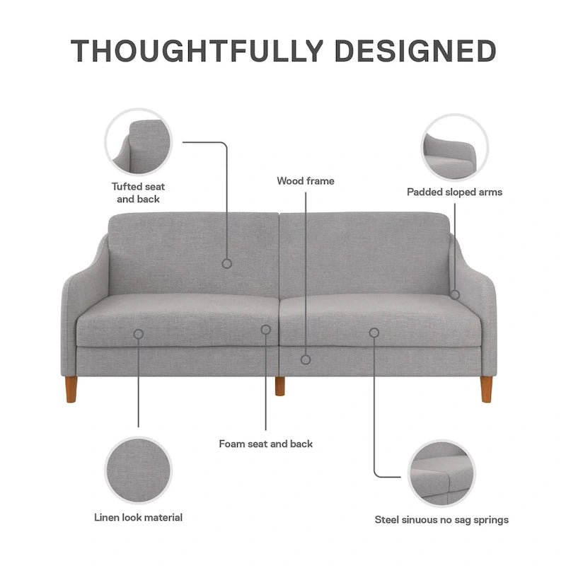 Canapé-lit futon convertible 2 places – Gris / Bleu marine / Vert / Gris clair