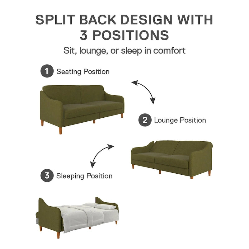 Canapé-lit futon convertible 2 places – Gris / Bleu marine / Vert / Gris clair