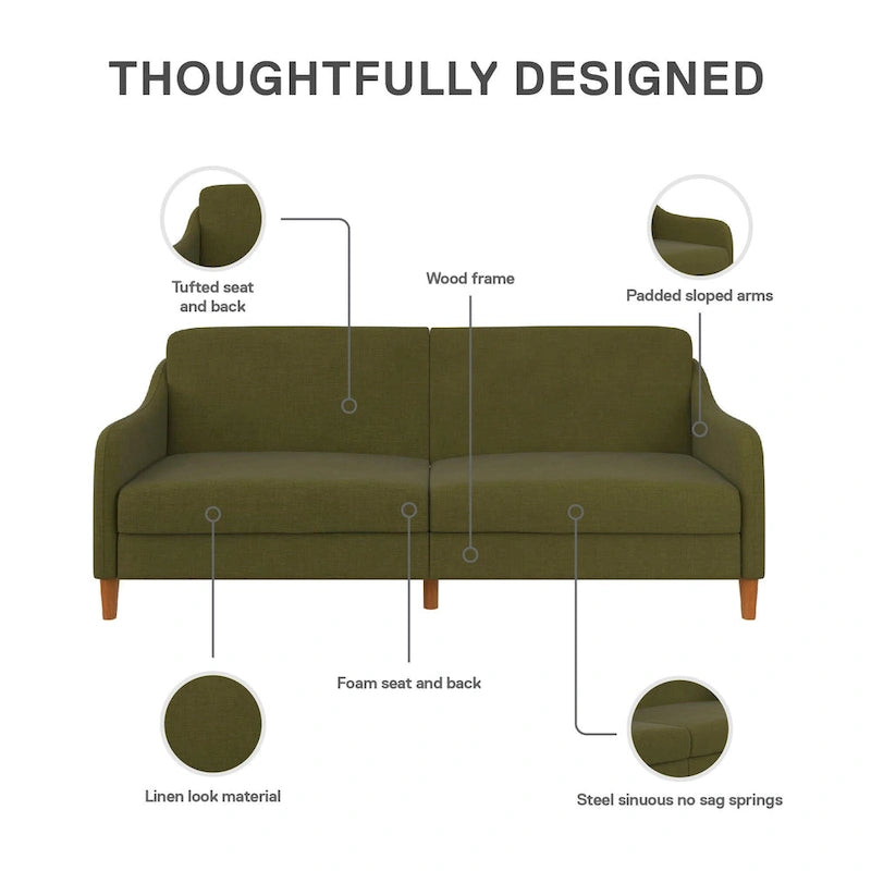 Canapé-lit futon convertible 2 places – Gris / Bleu marine / Vert / Gris clair