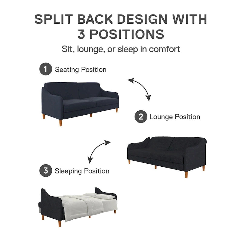 Canapé-lit futon convertible 2 places – Gris / Bleu marine / Vert / Gris clair