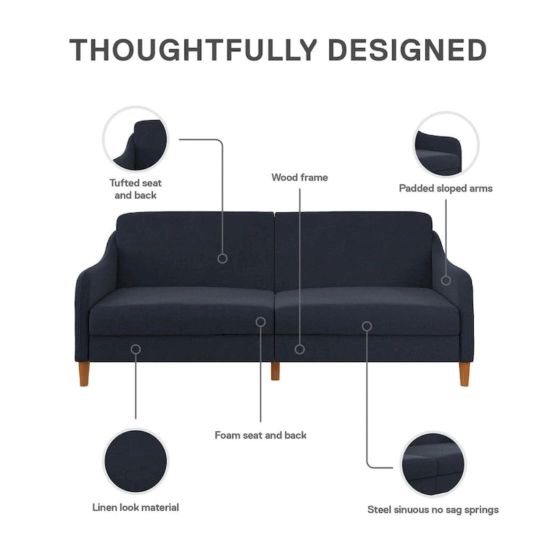 Canapé-lit futon convertible 2 places – Gris / Bleu marine / Vert / Gris clair