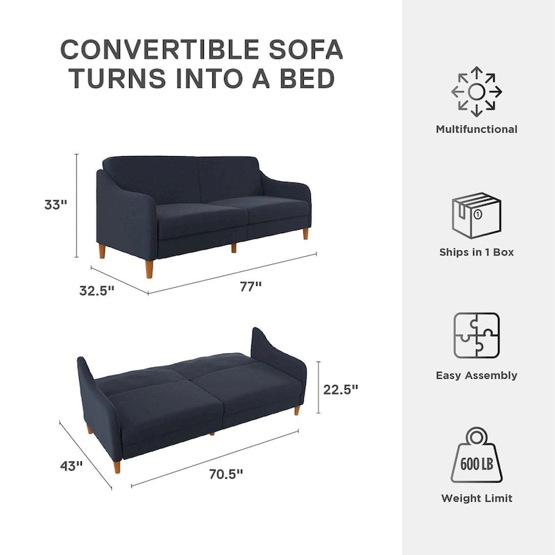 Canapé-lit futon convertible 2 places – Gris / Bleu marine / Vert / Gris clair